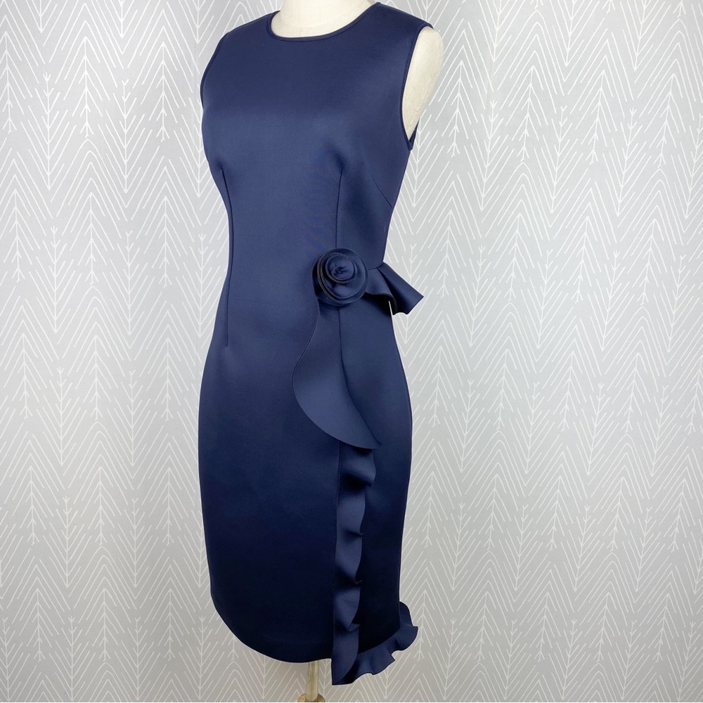 NERO by Jatin Varma Navy Blue Scuba Ruffle Cocktail Dress.